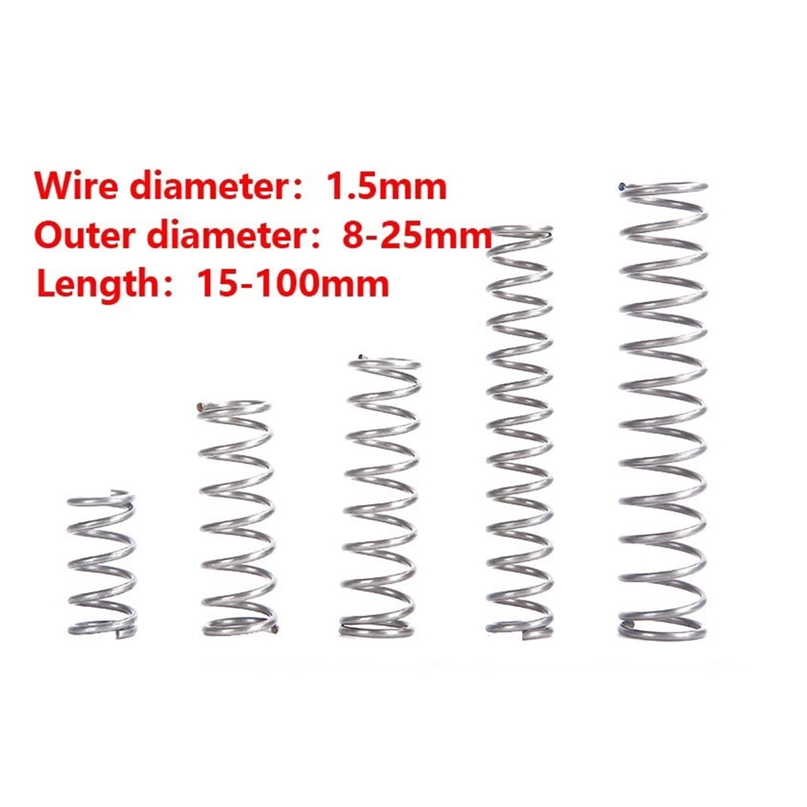 DHAEY 2 Molle Di Compressione In Acciaio Inox SUS304 – Filo 1,5 Mm – Ø Esterno 30-40 Mm – Lunghezza 100 Mm - 2