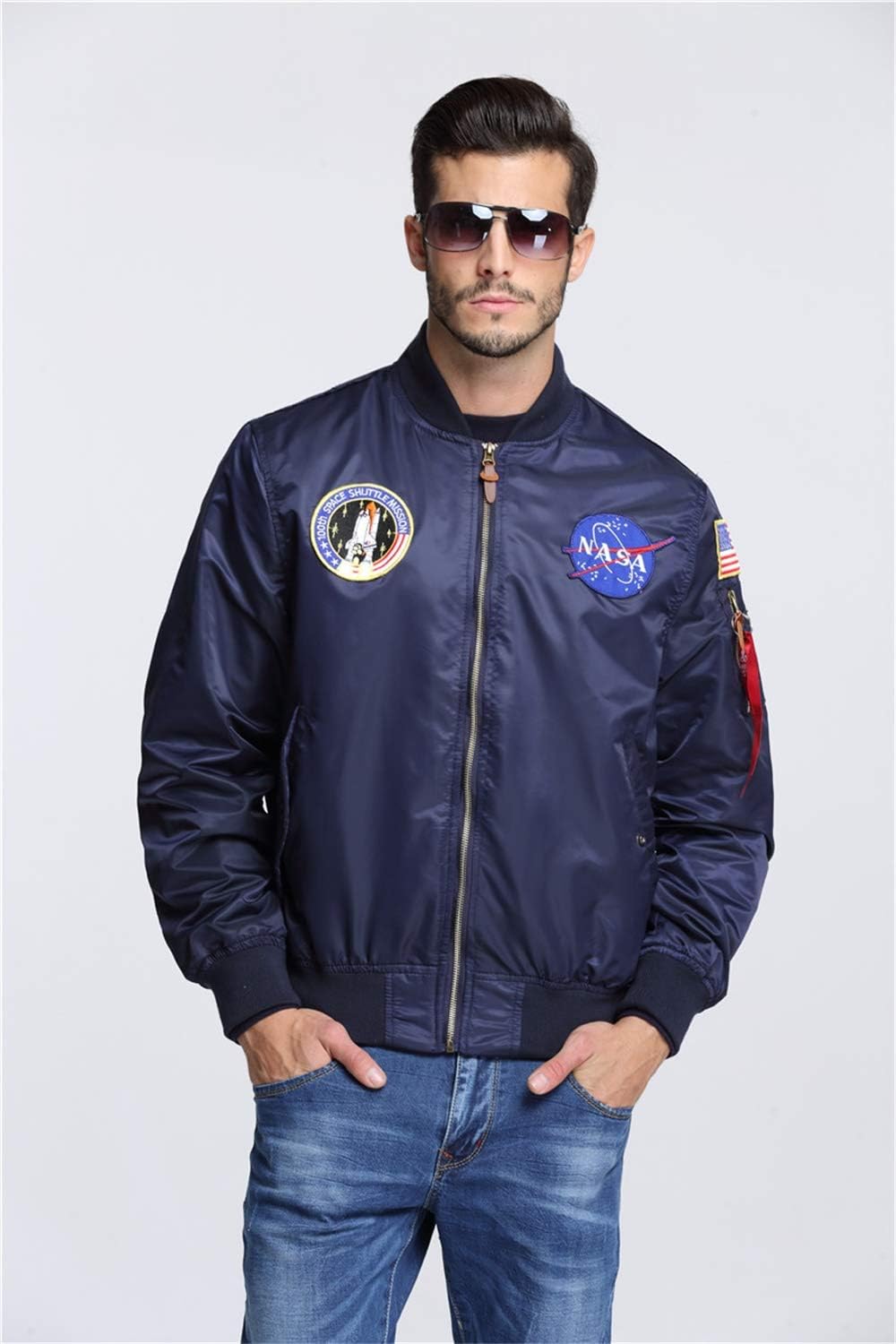 CORIRESHA Mens NASA Embroidery Badge Slim Fit Bomber Jackets Zipper Windbreaker - Image 5