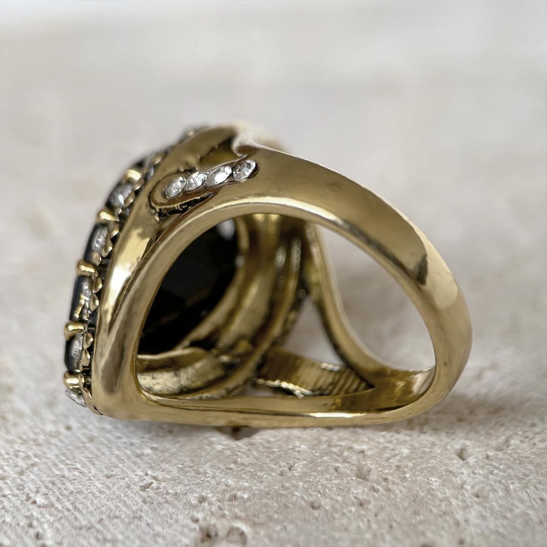 HAIXIAN Gold Black Obsidian Stone Ring for Women,Retro14K Yellow Gold Plated Waterdrop Shap Gemstone Crystal Ring,Cocktail Party Signet Ring Jewelry for Women Her - Image 4