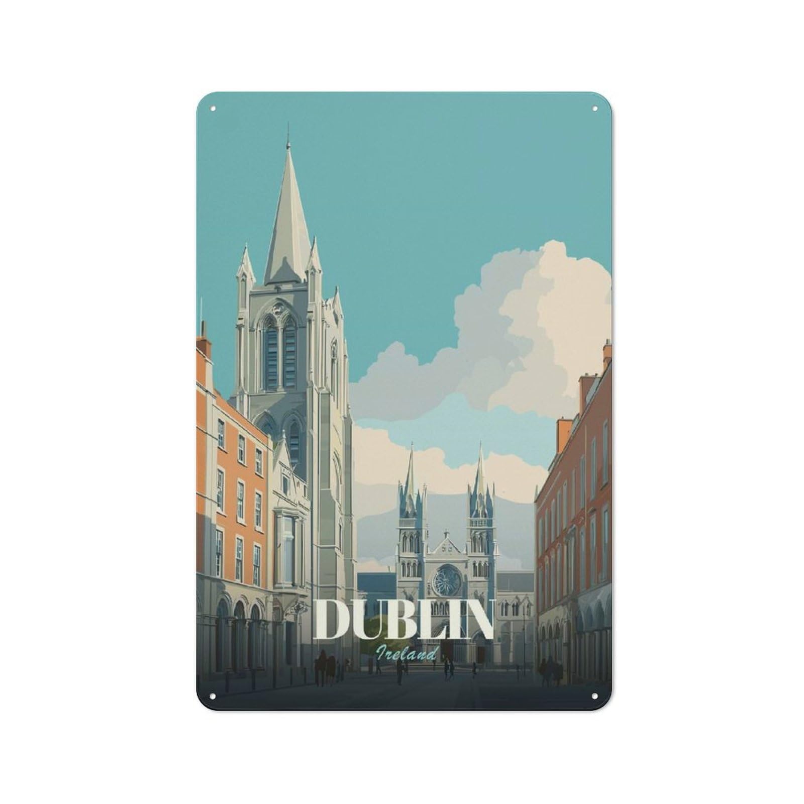 Loft Style Dublin Ireland Cityscape Travel Decorative Metal Plaque 30x20cm, Studio Wall Art for Workspace, Cafe, Hallway Or Garage