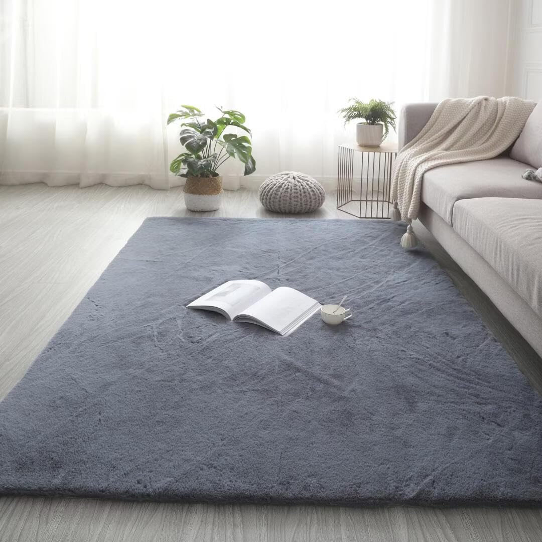 GGBOND Luxury Faux Rabbit Fur Carpet 60x150cm Thick Shaggy Plush Rug Anti-Shedding Hypoallergenic Non-Slip for Nursery Kids Play Pet Friendly Home Decor Grey