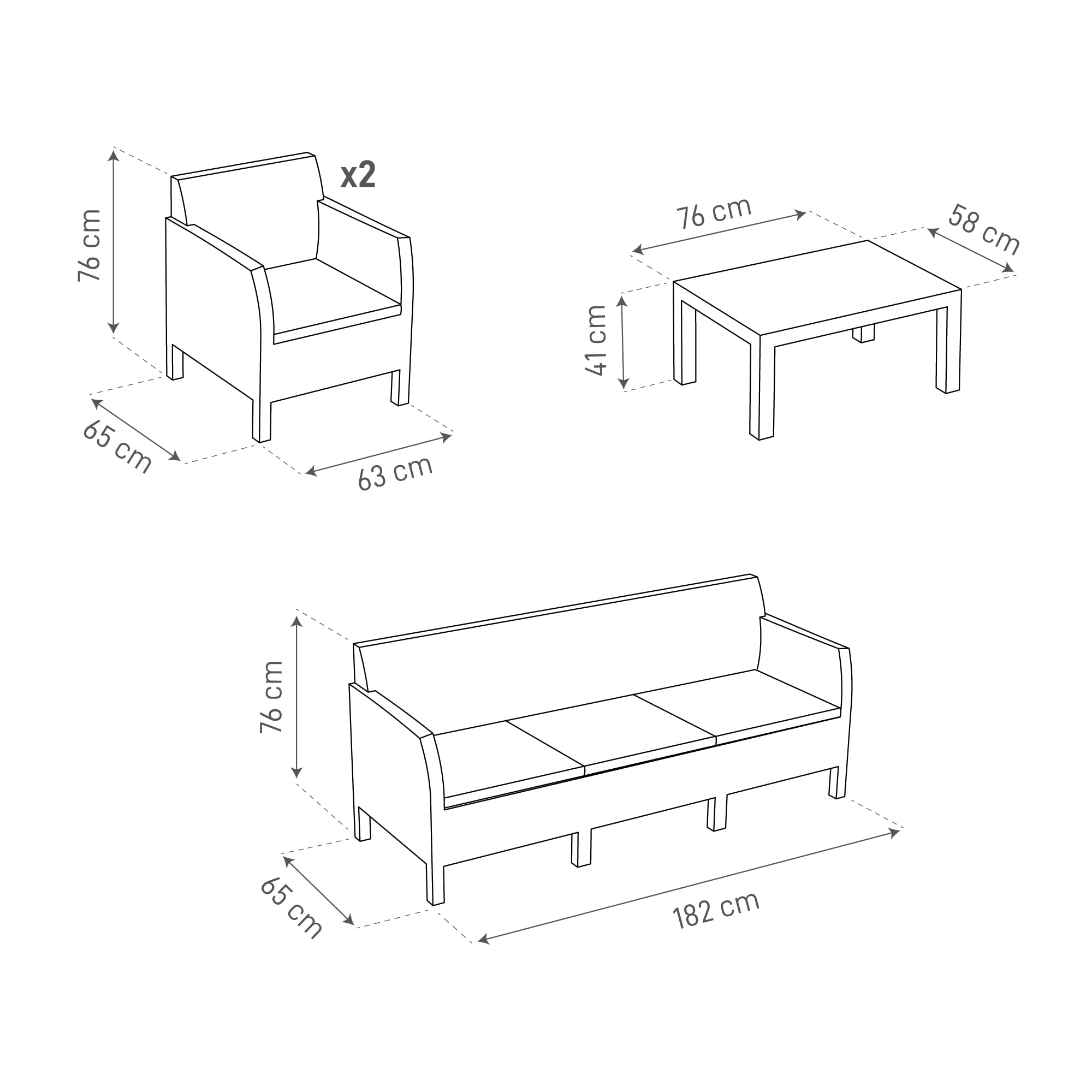 Toomax Matilde zestaw wypoczynkowy ogrodowy 5 miejsc antracyt rattan 2 fotele ergonomiczne kanapa 3-osobowa stół