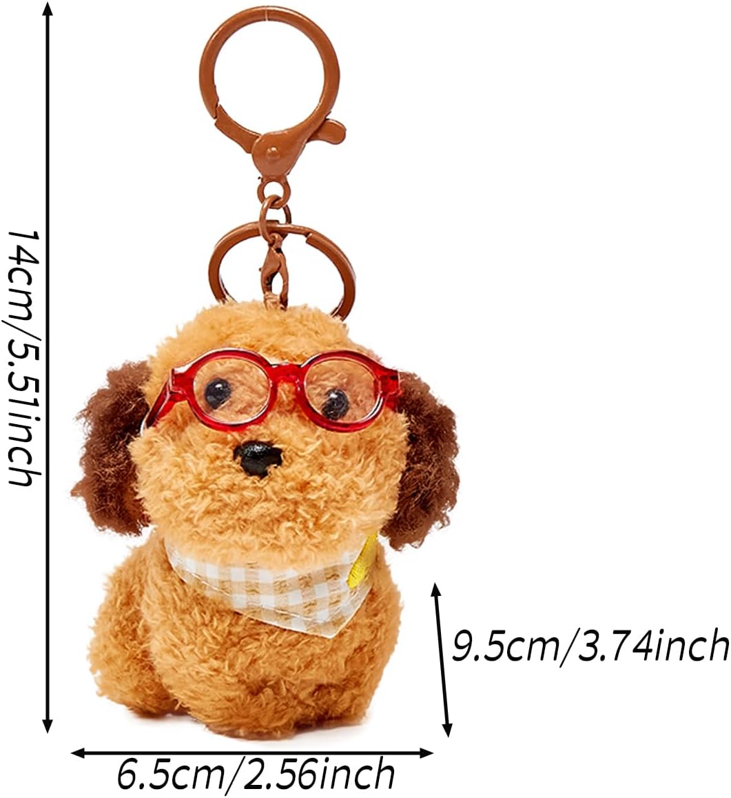 Plush Dog with Glasses Keychain – Funny Animal Keyring Charm for Women | Car Key Handbag Backpack Decor Gift - Image 5