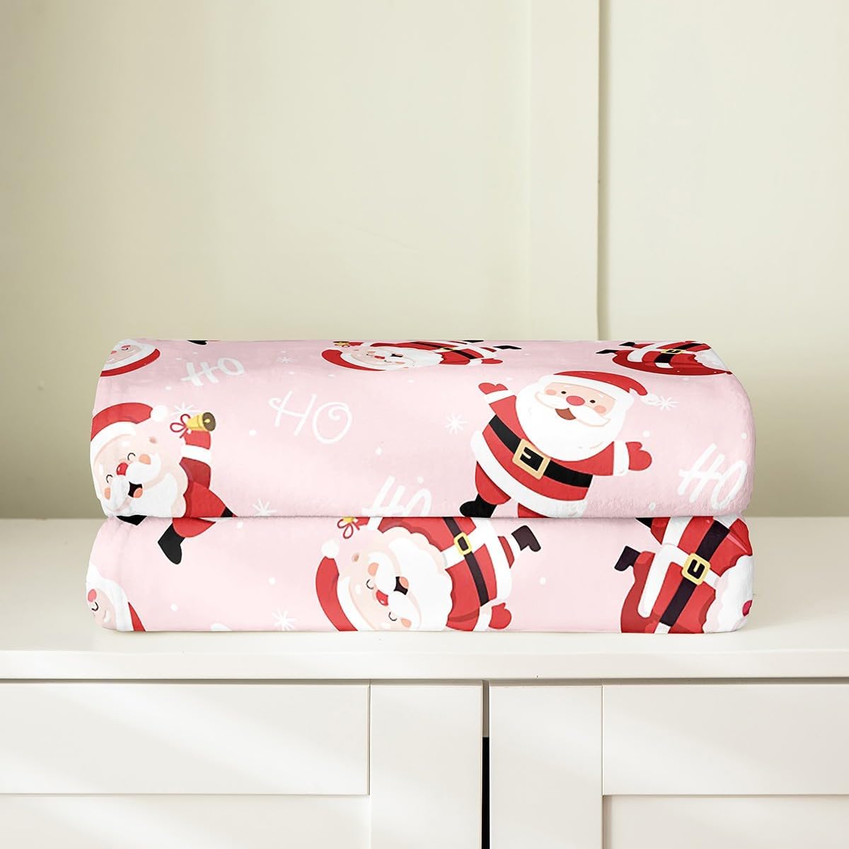 Feelyou Christmas Plush Throw Blanket, Cartoon Santa Claus Flannel Fleece Blanket for Sofa Couch Kids Kawaii Xmas Theme All Season,Bed Blanket Pink New Year Breathable Room Decor Twin 60"x80"