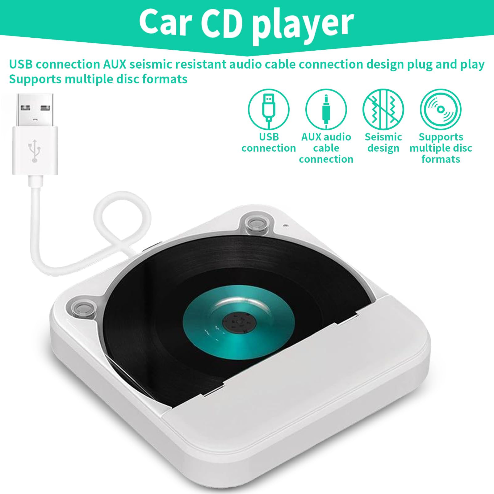 samochodowy odtwarzacz CD z portem USB/AUX, zewnętrzny, uniwersalny odtwarzacz CD z pilotem zdalnego sterowania, do samochodów osobowych, ciężarowych, laptopów, komputerów, telewizorów, napędu