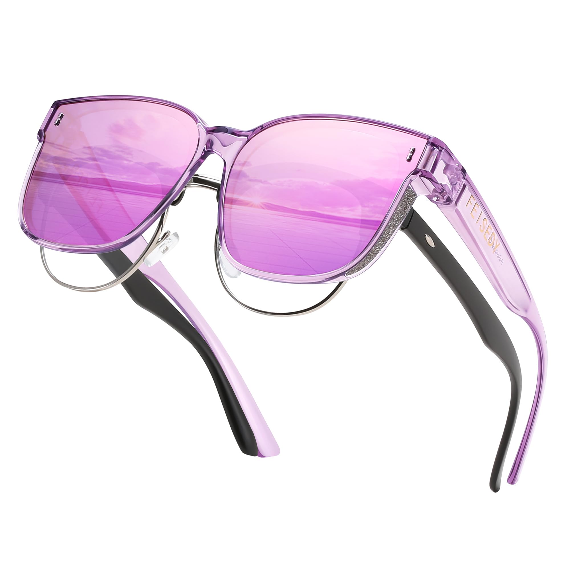 FEISEDY Sunglasses Fit Over Glasses Oversized Polarized Shiny for Women Sunglasses UV400 B0269