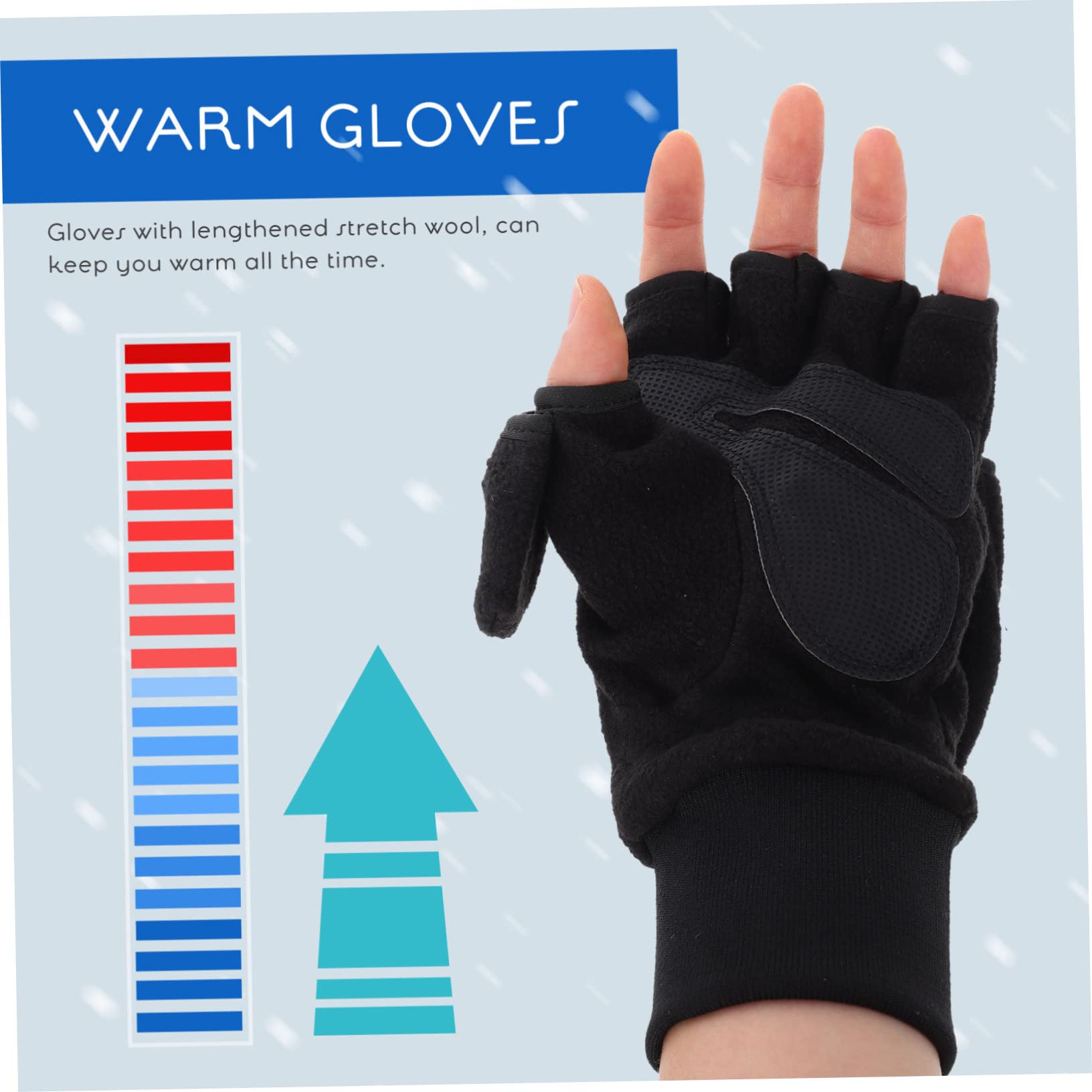 Holibanna Guantes de medio dedo gym gloves frío lana calentadores de guantes de mano cálido térmico guantes resistentes al desgaste guantes polares de medio dedo forro polar Black