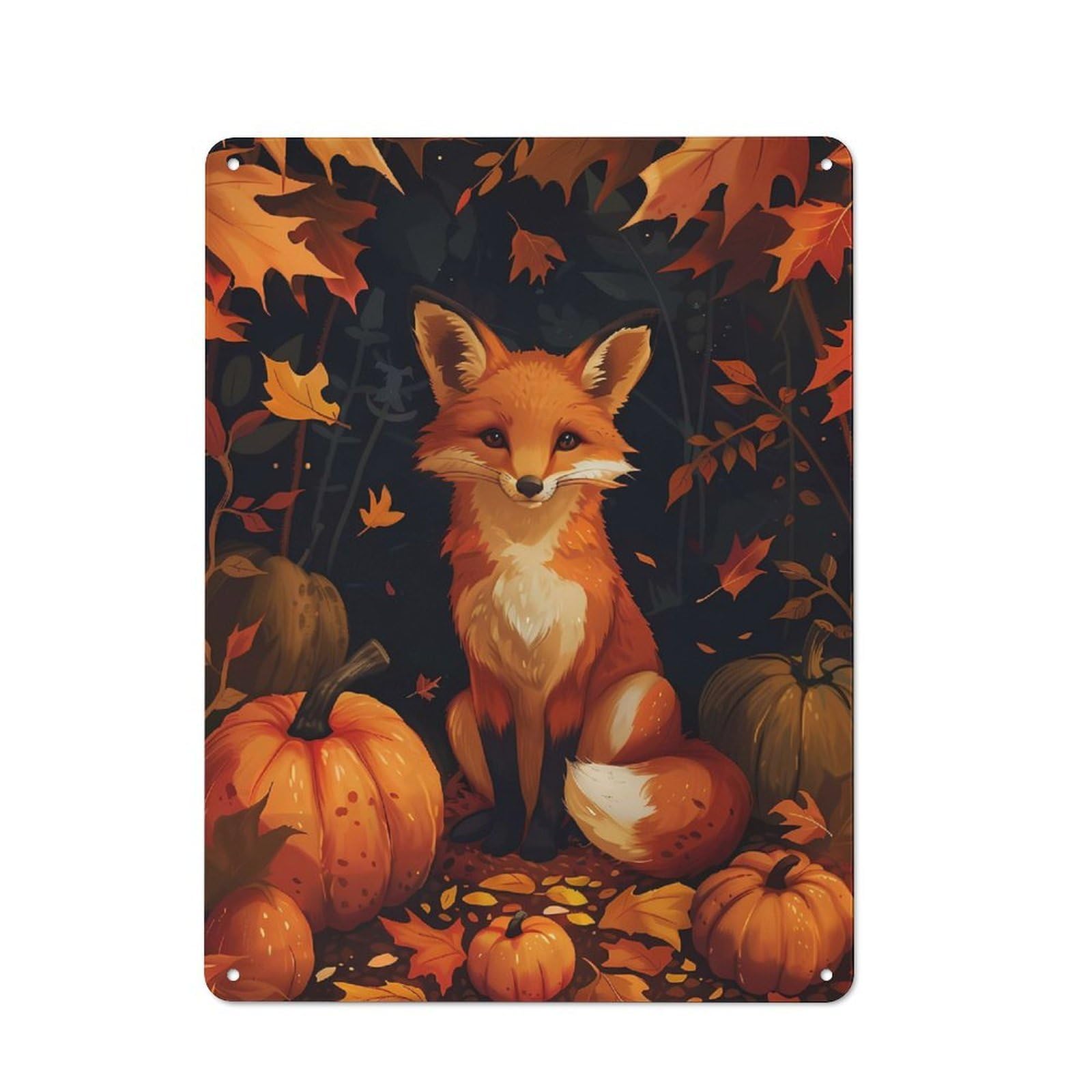 Junmoney Autumn Fox Pumpkins Metal Sign 40X30cm With For Workshop Wall, Vintage Decor, A Decorative Christmas Gift For Metal Sign Collectors