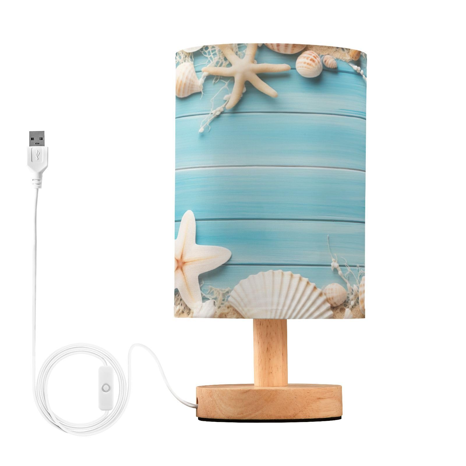 Waassud Beach Theme Table Lamp Desk Lamps Dorm Room Essentials for Girls Bedroom Decor Beside Table Lamps for Night Stands with Matte Fabric Shade