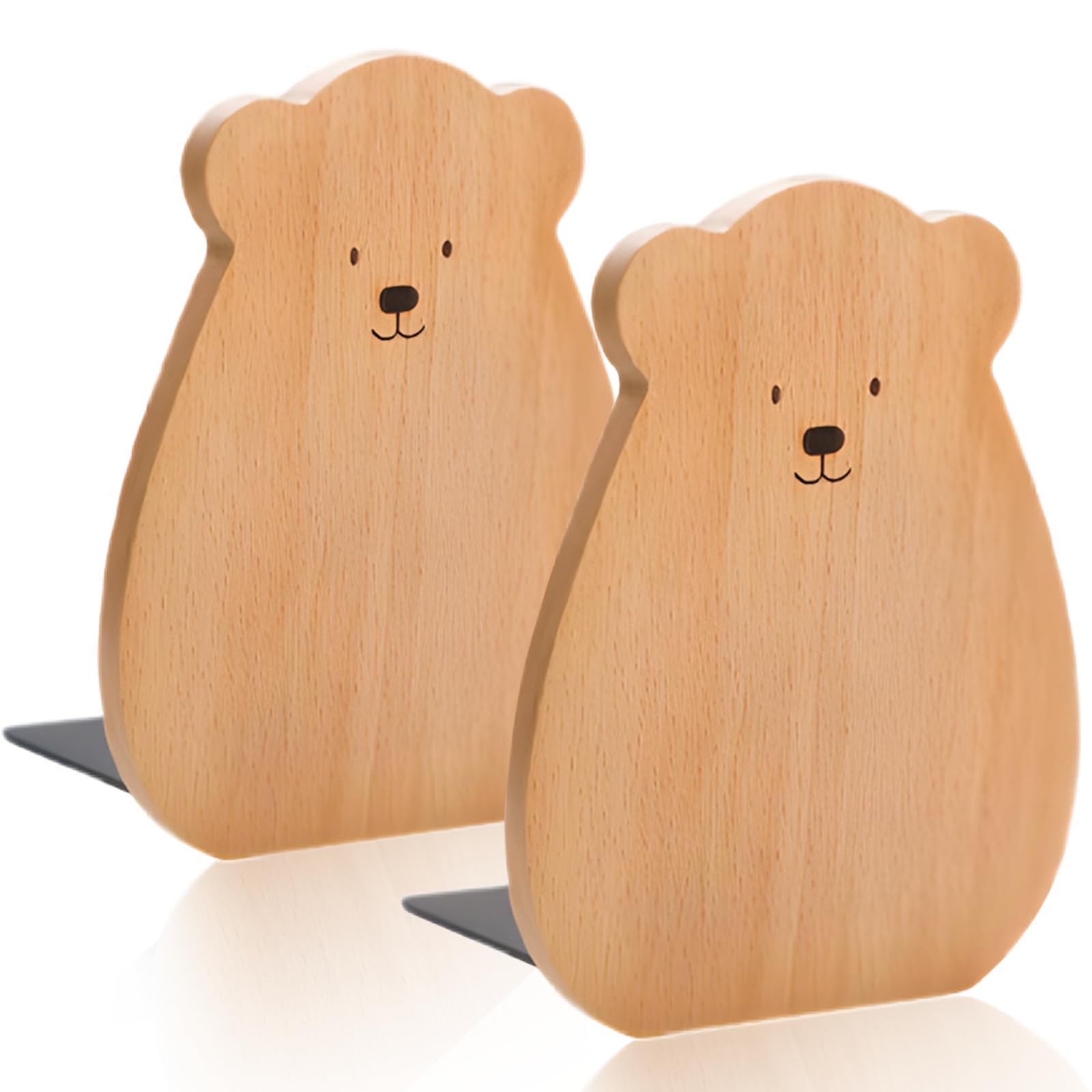 behone Wooden Bookends Small Bear Bookends for Books 15 x 12 x 10.5 cm for School, Home, Office and School