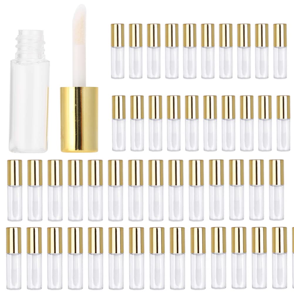 Lip Gloss Tubes, 45Pcs 1. 2ml Mini Refillable Empty Lip Gloss Tubes with Wands and Rubber Ring, Lipstick Bottle Container Dispenser for Diy Lip Gloss, Lip Balm, Cosmetic (Gold)