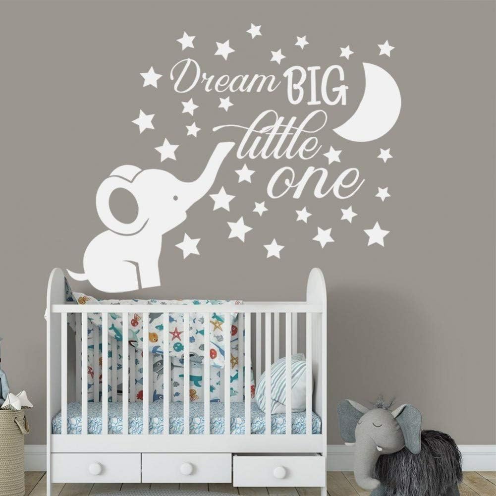 MWLSW Wall Sticker Elephant Nursery Wall Decal Baby Boy Room Decor Dream Big Little One  Wall Vinyl Stickers Moon and s Decals Kids D885