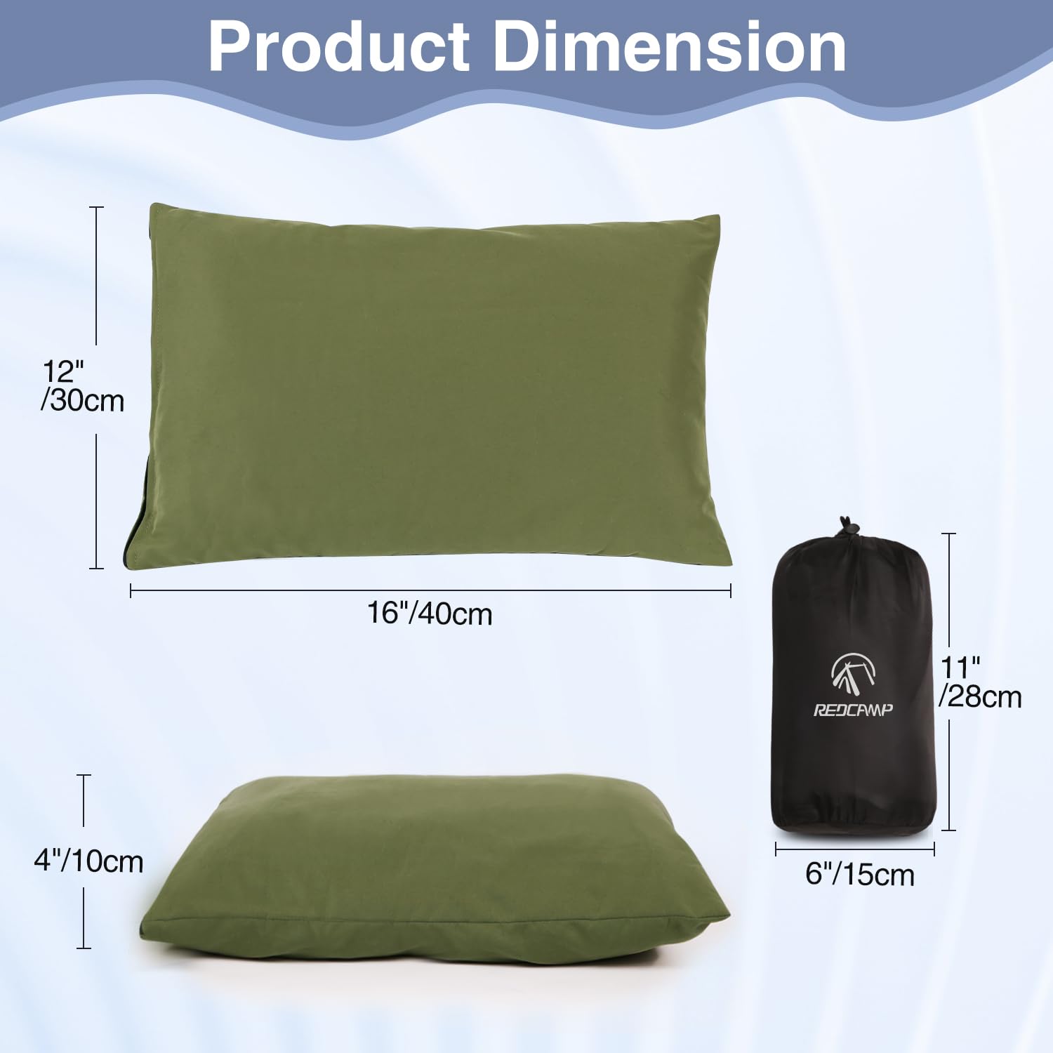 REDCAMP 30x40/50cm Camping Kopfkissen Komprimierbar, Campingkissen Weich Leicht, Reise Kissen Cover Pillow Outdoor, Kleines Kissen Blau Rot Grau Grün Mehrweg… (Armeegrün)