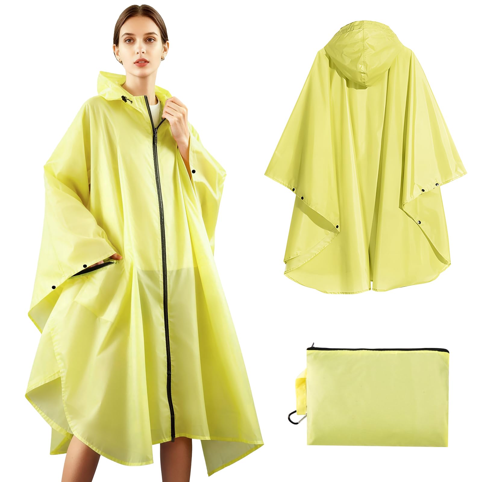 SOPPY Poncho de pluie léger et imperméable pour homme et femme, coupe-vent, réutilisable, indéchirable, respirant avec capuche pour activités de plein air, séchage rapide, taille unique