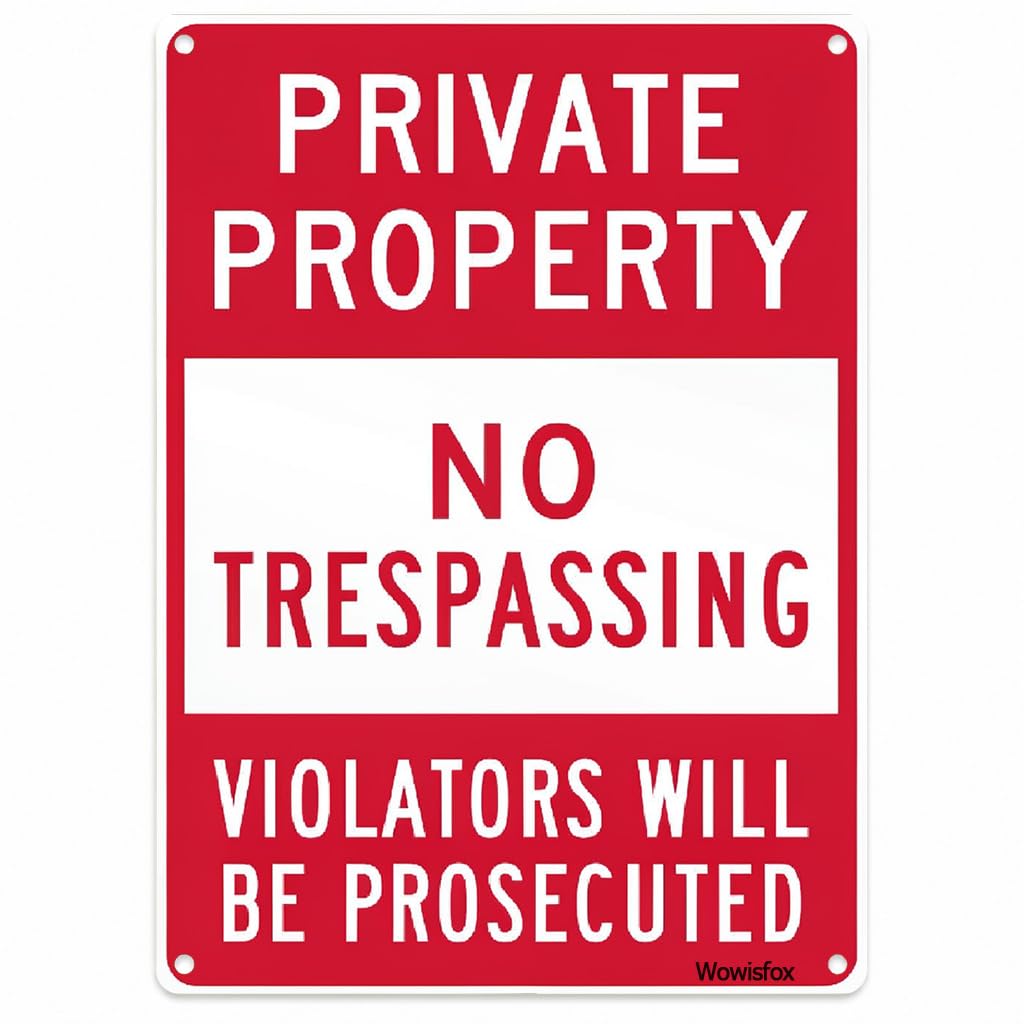 Private Property No Trespassing Sign, 8 x 12 Inch Aluminum, Mounting Holes