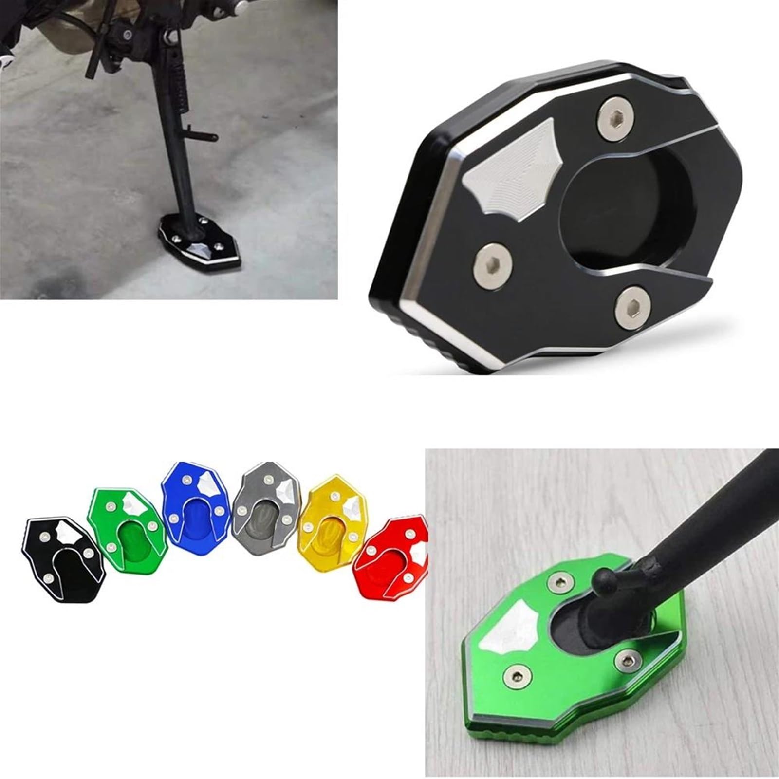 FZCSIMR Almohadilla Pata Cabra para Kawasaki Z800 Z900 Z1000 SX ZX6R ER6N ZX-10R ER6F para Ninja650R Soporte Lateral Extensión Placa Almohadilla Ampliadora Almohadilla Caballete Lateral(Negro