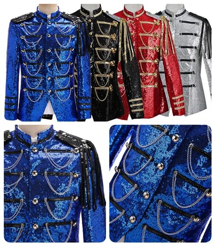 Prince Charming Costume Jacket Fashion Sequins Tuxedo For Men Bling Blazer Uniform Drummer Parade Outfits2