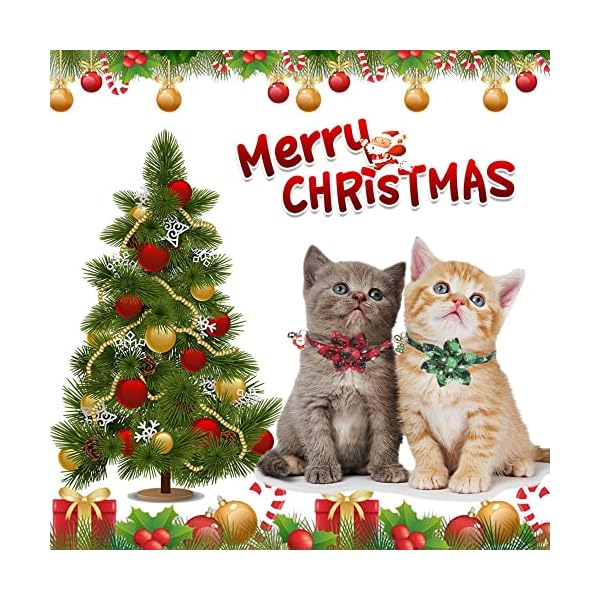 Adoggygo christmas cat collars with flower bell, 2 pack breakaway cat christmas collar with removable floral, red green plaid flower collars for cats (snowflake plaid) - image 3