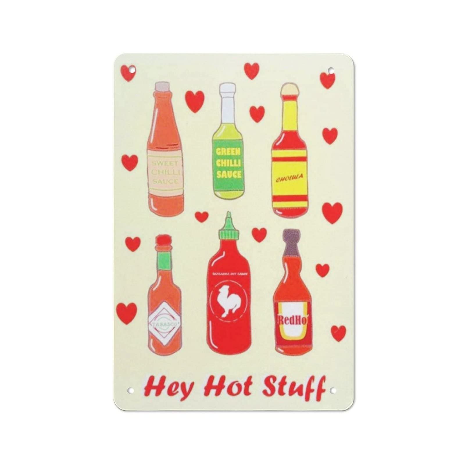AOOEDM Hey Hot Stuff Tin Metal Sign Wall Decor Funny Inspirational Quote Wall Art Sign Vintage Tin Signs For Home Coffee Bar Man Cave Sign Pub Poster