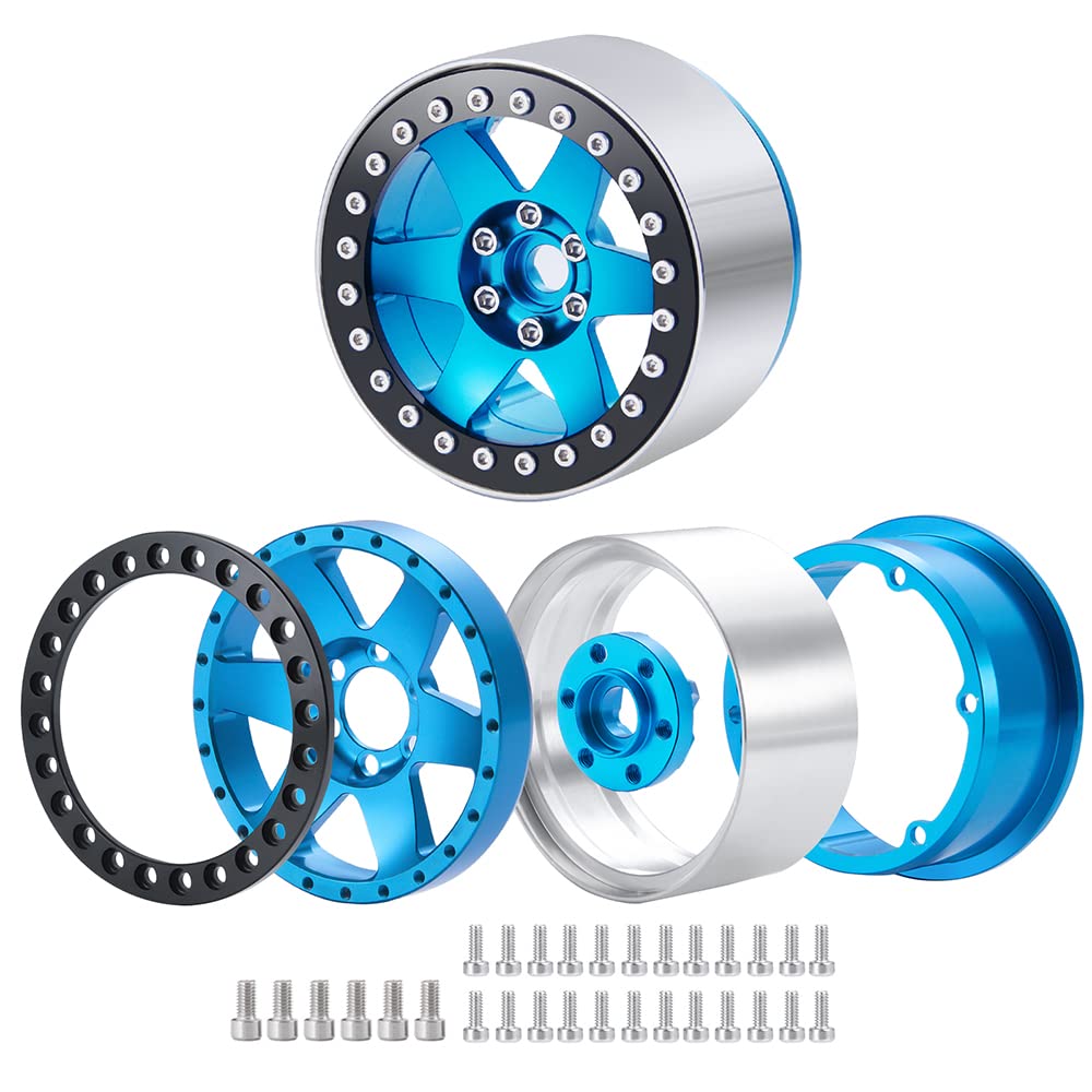 ZuoLan 4pcs 2.2inch RC Beadlock Wheel Rim 35mm Aluminium Rims for 1/10th RC Crawler Car Axial Wraith RR10 90018 90048, TRX4 RC Model Car (Blue) - Image 3