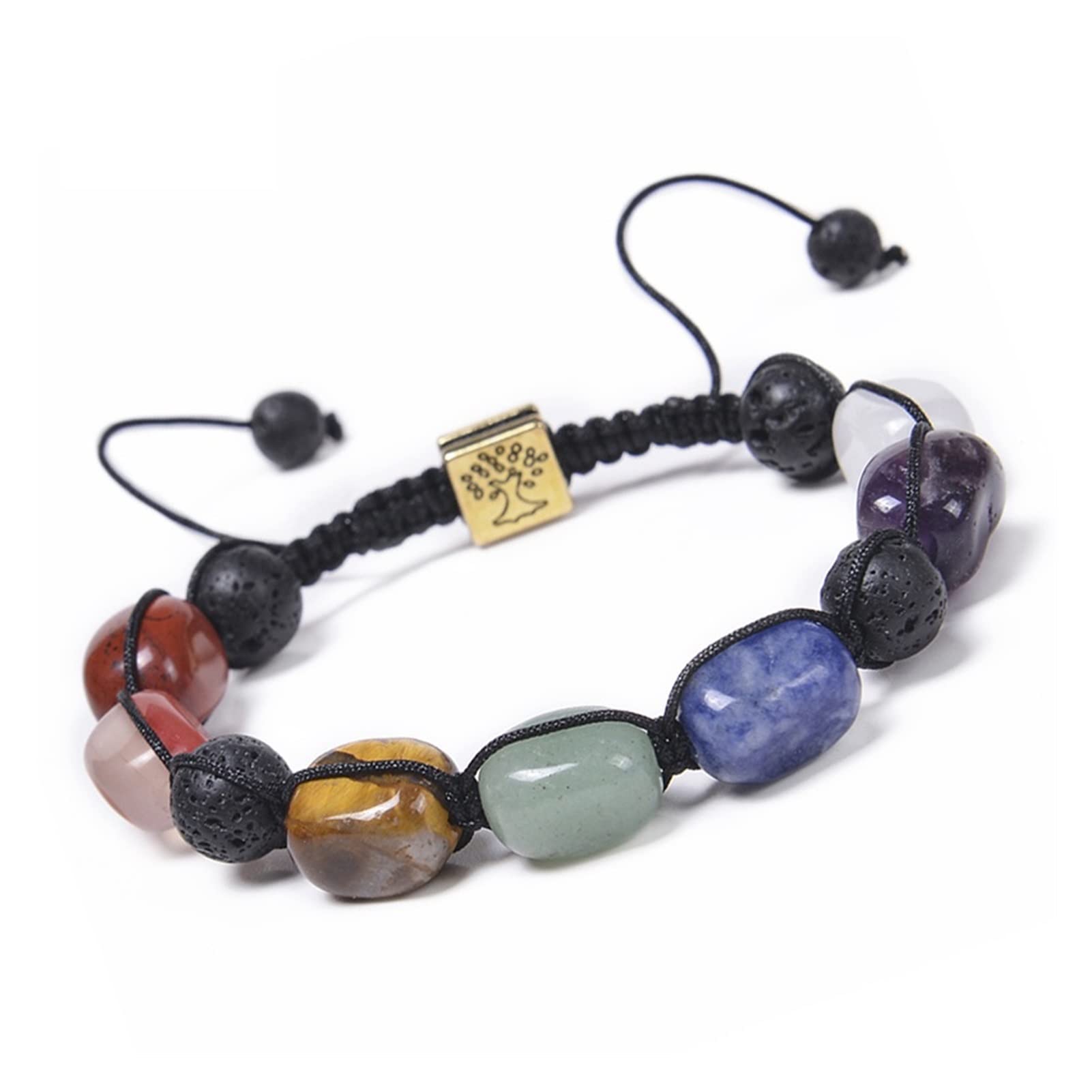 LLXYWJ Unregelmäßige 7 Chakra-Perlen-Armbänder, Kristall-Armband, Lavagestein, ätherisches Öl, Diffusor-Armband, verstellbar, spezifisch