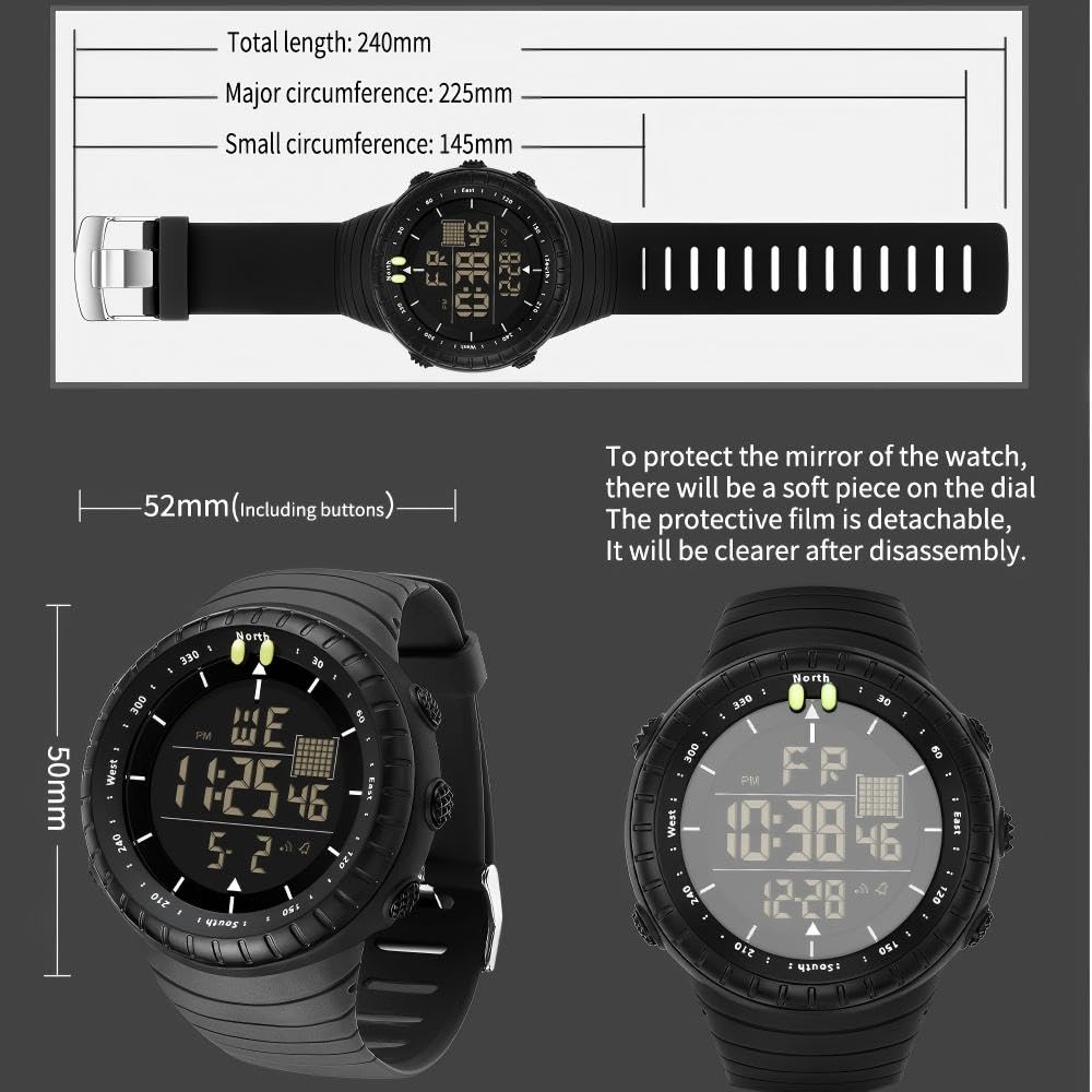 Reloj deportivo digital para hombre, reloj táctico militar impermeable con retroiluminación LED, relojes para hombres, Negro -, Digital 5
