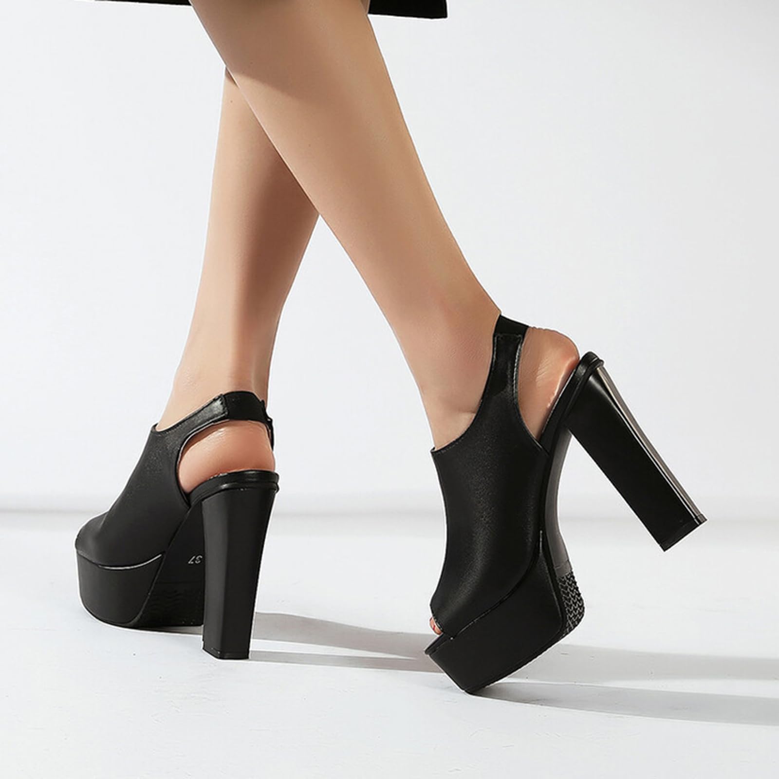 Décolleté con Punta Aperta Donna, Tacco Largo, Cinturino sul Tallone, Piattaforma Alta, Sandali da Festa e Casual, 12 cm