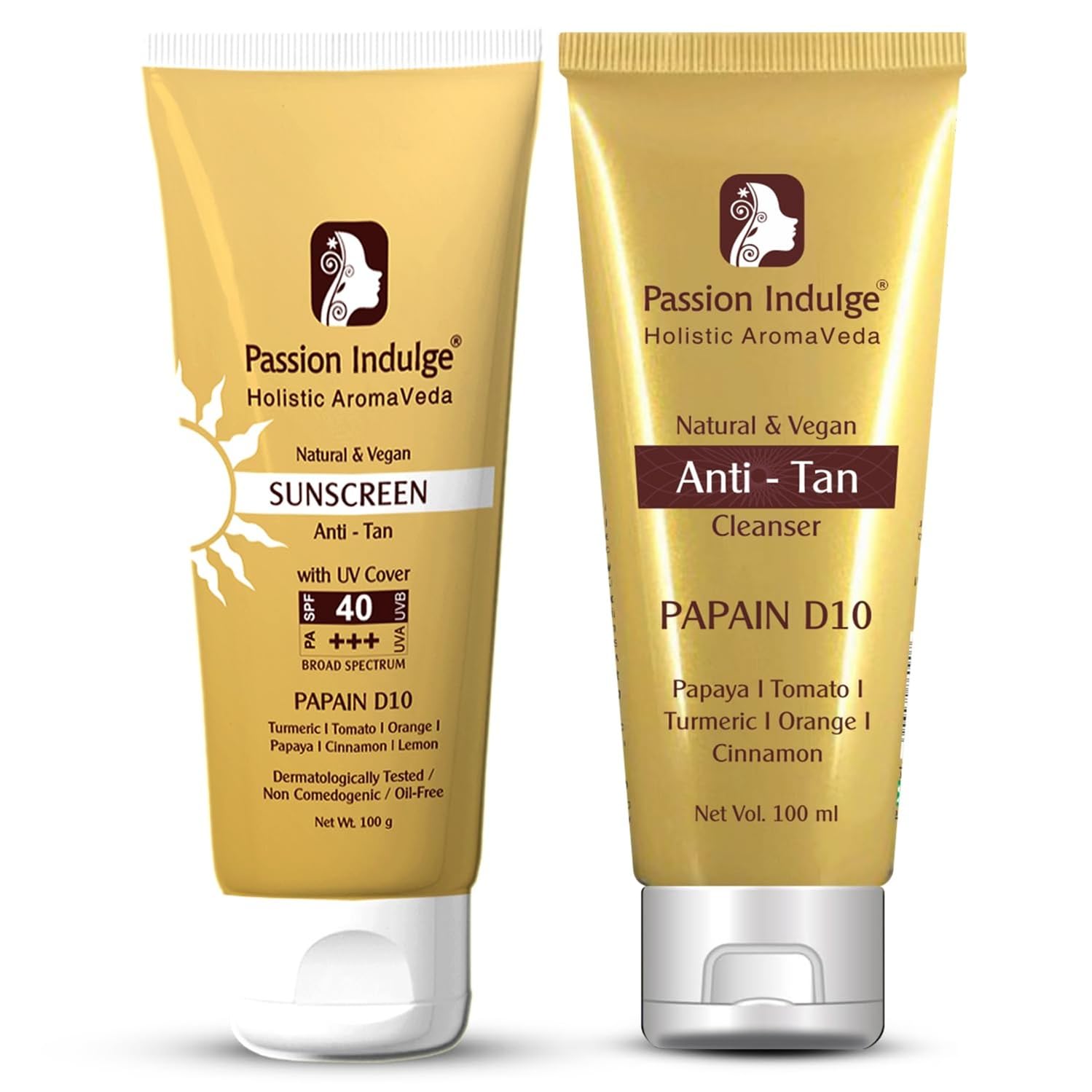 Passion Indulge Papain D10 Cleanser 100ml + Sunscreen 100gm Combo | UV Protection & Brightening Skincare Duo with Papaya Enzymes | For All Skin Types-image-31