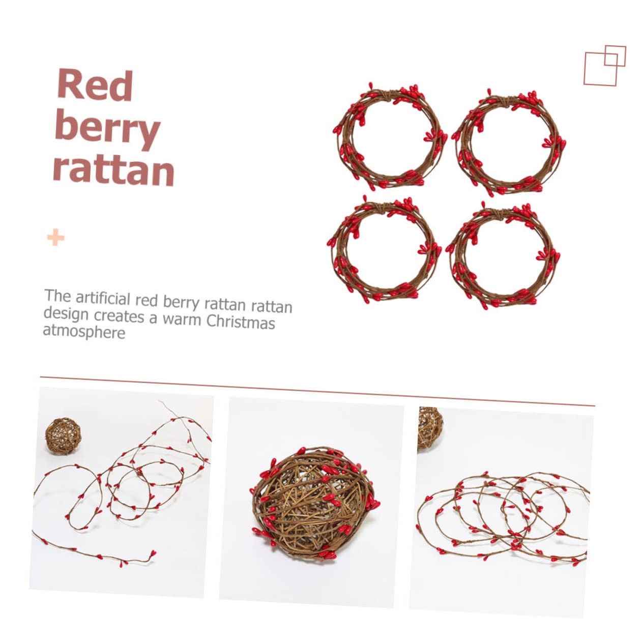 Abaodam 16piezas Guirnalda De Artificiales Rojas De Rattan para Decoración Navideña Suministros De Adornos para Fiestas y Hogar