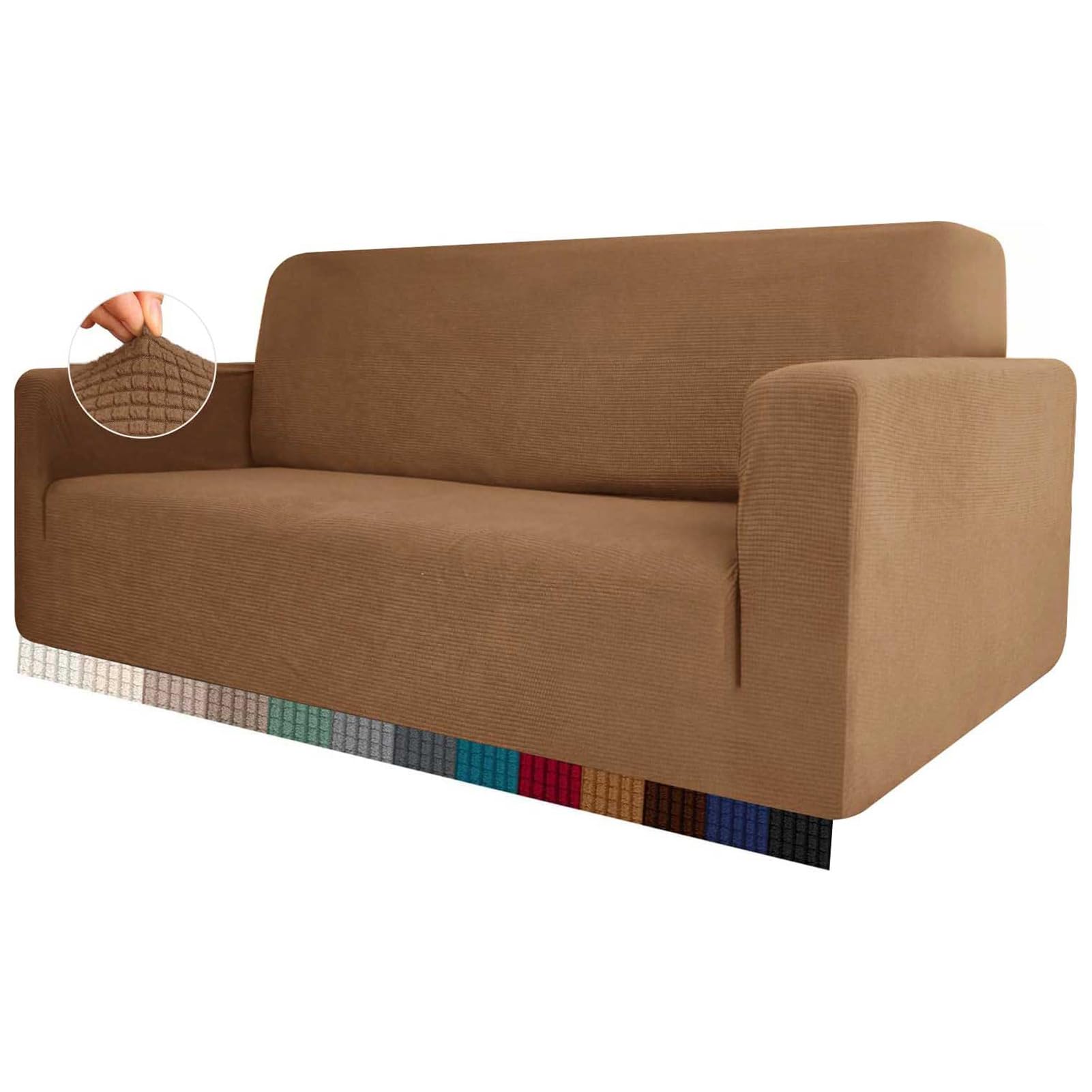 HEYOMART High Stretch Sofa Cover 1 2 3 4 Seater Couch Cover for Living Room Jacquard Knitted Thick Sofa Slipcovers for Dogs Pets Cats Furniture Protector (1 Seater