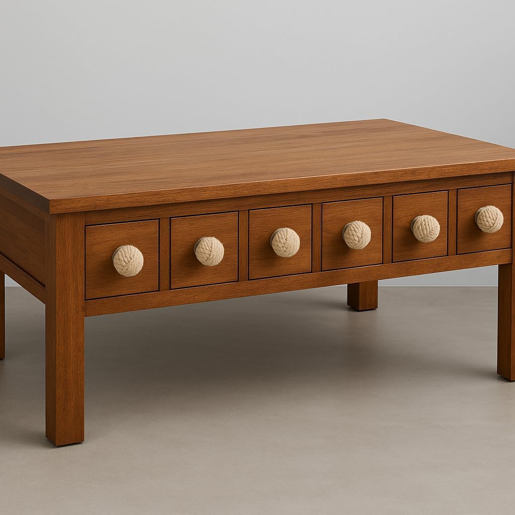 Jute Rope Door Knobs - Off White Pull and Push Handle Knobs for Cabinets, Wardrobes & Cupboards - Nautical Handmade Jute Ropes Door Knobs/Rope Knot Drawer Pulls - Home Decor Gifts (Set Of 4)