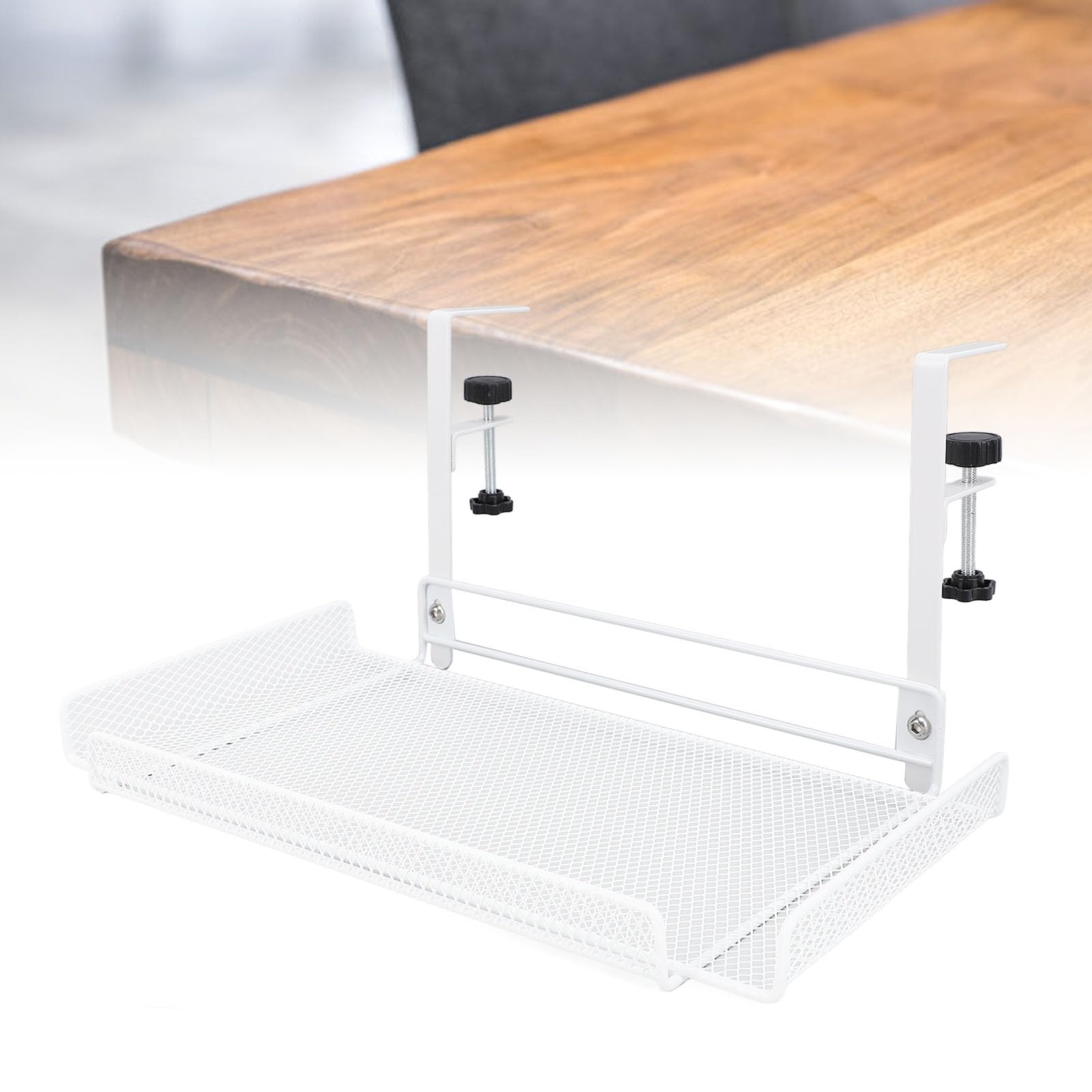 Estante organizador debajo del escritorio, cesta de almacenamiento con abrazadera, bandeja de gestión de cables para enrutador de cables, regleta de alimentación, ahorro de espacio, accesorios