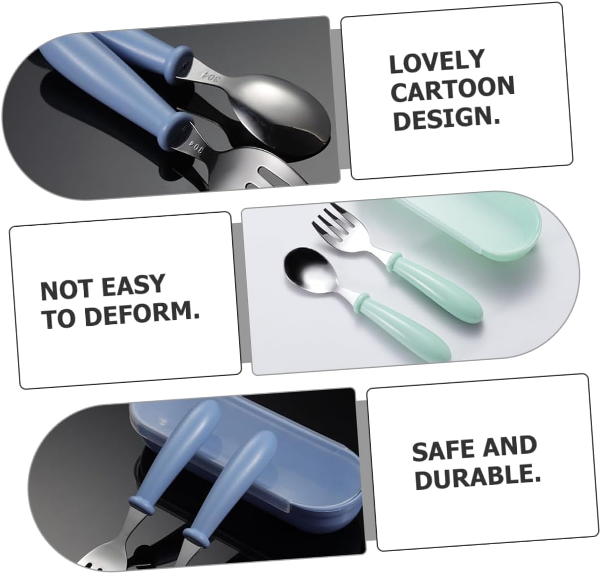 SHOWERORO 2sets Encourage Self-feeding Cutlery Cartoon Tableware for Boys and Girls Safe