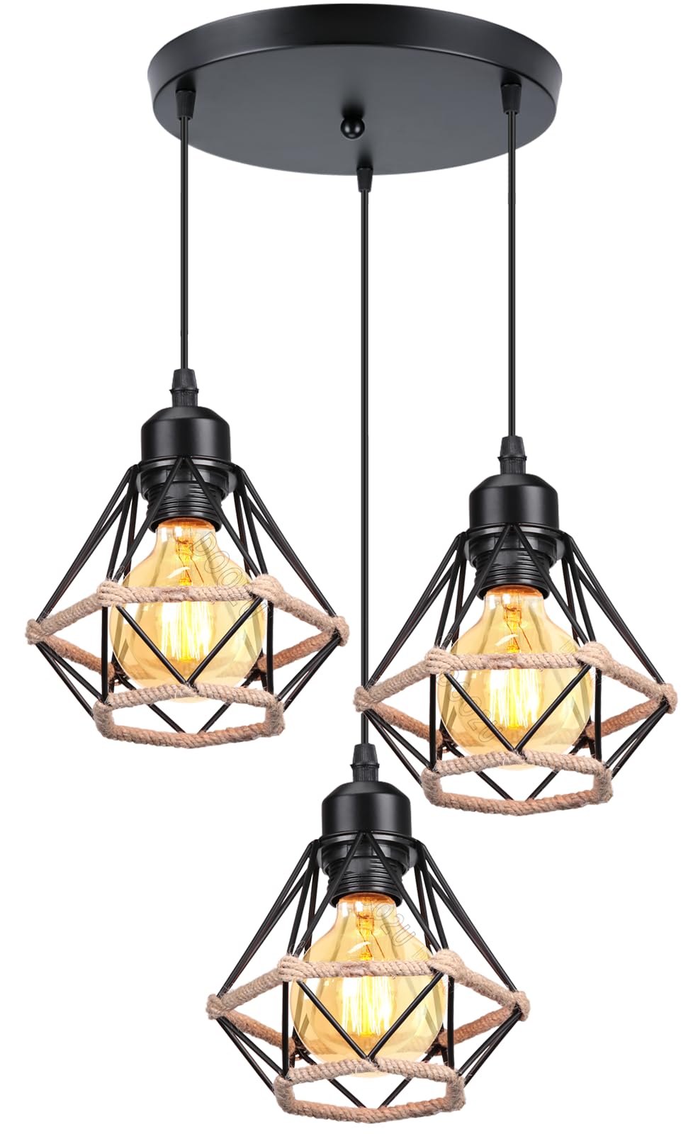 PETITES ECREVISSES Lámpara Colgante Vintage E27 Lámpara de Techo Colgante industrial Metal con Cuerda de Cáñamo Retro Diseño Jaula 160mm para Dormitorio Café Salón Pasillo (Ø16cm-con base)