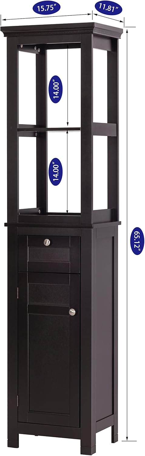 Spirich Slim Bathroom Storage Cabinet, Tall Narrow Cabinet with Door and Shelves, Freestanding Linen Tower (Espresso)