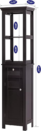 Miniatura 3 de Spirich Gabinete de almacenamiento delgado para baño, armario alto y estrecho con puerta y estantes, torre de lino independiente (espresso)