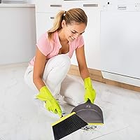 Vista 7 de Juego de escoba y recogedor, escoba interior con bandeja para el polvo para el hogar, escoba de cocina angular para barrer el piso