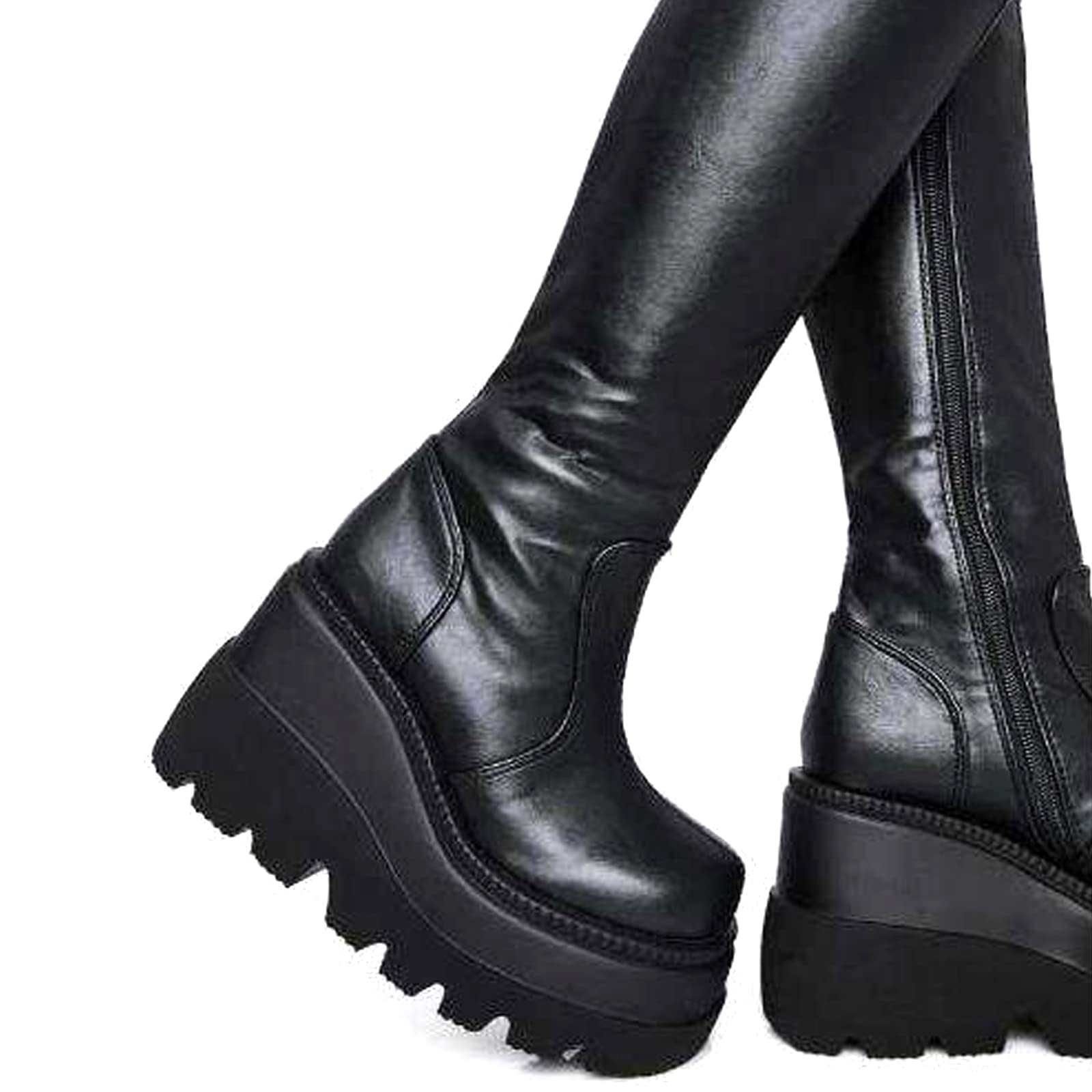 UMore Botas Altas de Rodilla para Mujer - Plataforma de PU Piel Forrado para Nieve e Invierno Cálido