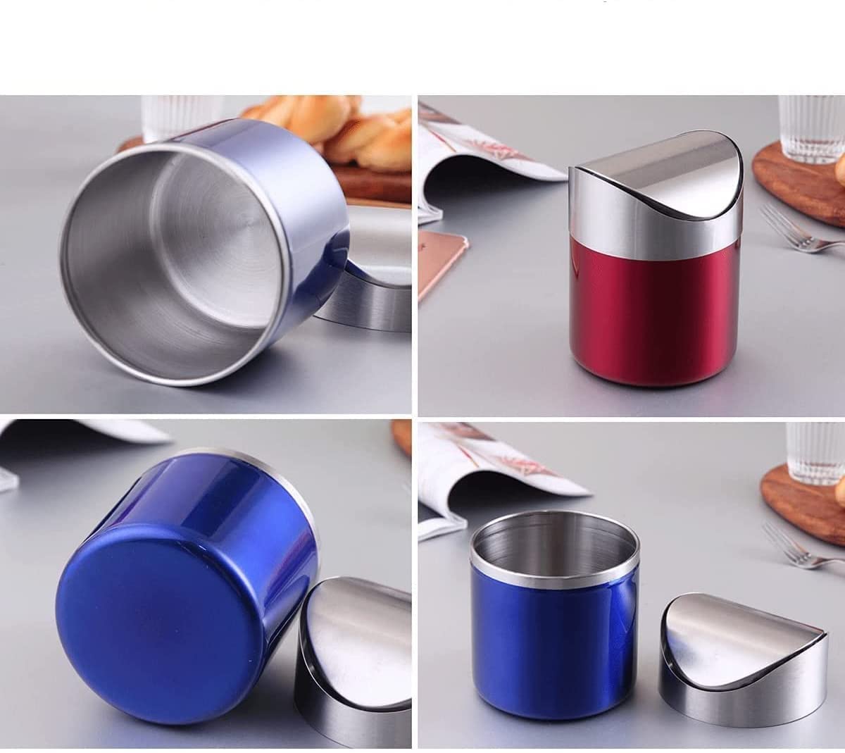 ETRAVEL Mini Desktop Bin with Lid, Brushed Stainless Steel Swing Bin