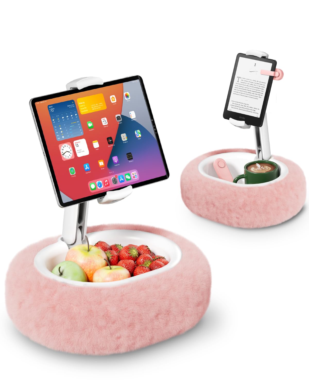 Viozon Supporto per Kindle, supporto per tablet, compatibile con tablet/telefono da 4-11 pollici con ciotola per snack, regolabile, pieghevole, accessori Kindle, idea per leggere a letto e guardare
