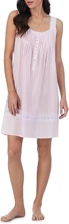 Eileen West Sleepwear & Loungewear for Women - Dobby Stripe Collection - 100% Cotton Sleeveless Lightweight Short Nightgown