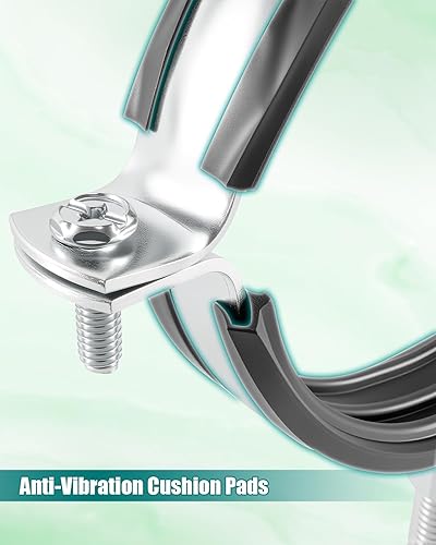 Miniatura 4 de Paquete de 2 abrazaderas de soporte de tubo de 8 pulgadas con almohadilla de goma, soportes industriales de acero galvanizado para sistemas de