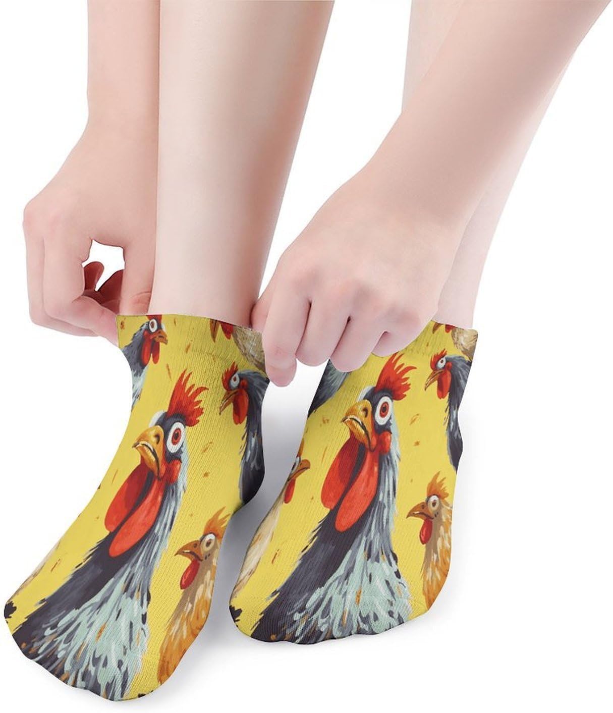 Socks for Men Women 5 Pairs Short Ankle Socks | Art Chicken Painting Low Cut Casual Crew Sock Cute Breathable Athletic Socks Non Slip No Show Sock