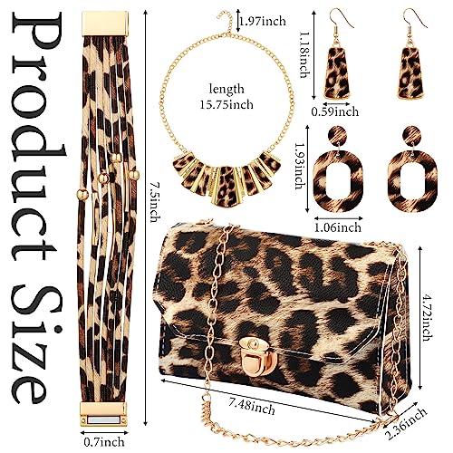 Sotiff 5 Pcs Leopard Accessories for Women Purse Jewelry Set Necklaces Clutch Earring Wrap Bracelets Long Tassel Pendant2