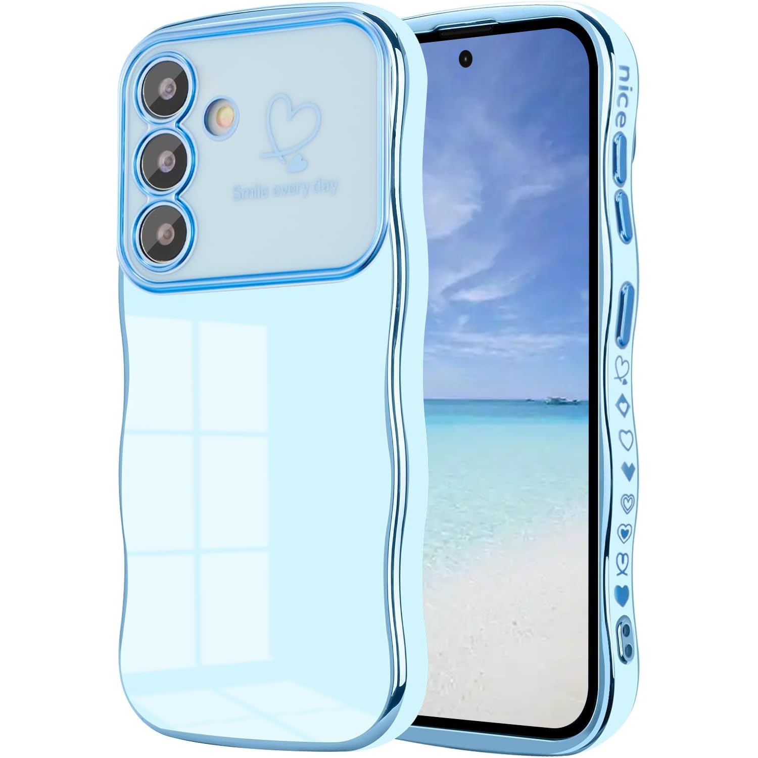 Keteen Handyhülle für Samsung Galaxy S25 Ultra Hülle, Mädchen Niedliche lockige Wellen Hülle Dünne Flexible Silikon Galvanisierte Kameraschutz Kratzfest Stoßfest Schutzhülle für Samsung S25 Ultra-Blau