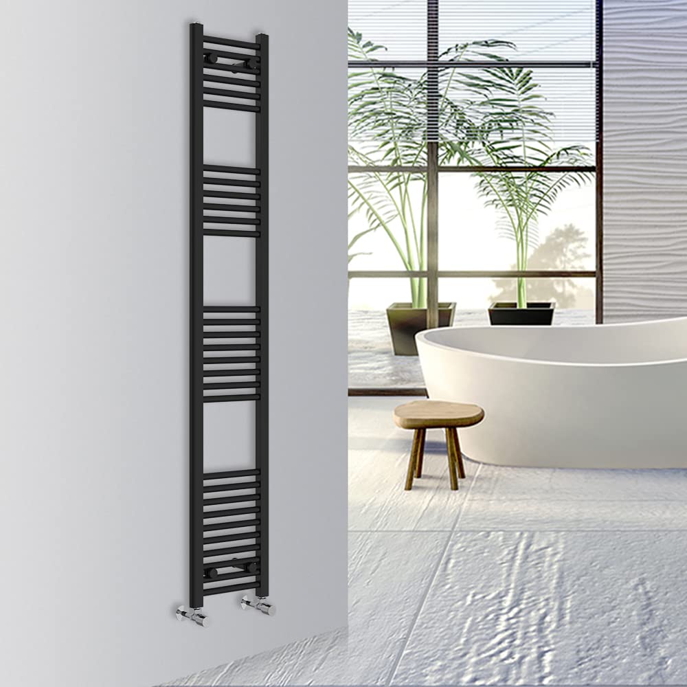 Warmehaus Black Straight Bathroom Heated Towel Rail Warmer 1800X300mm