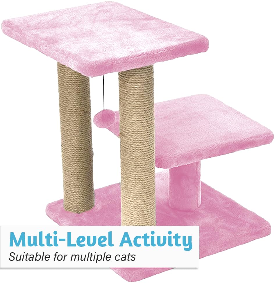 Image of Cat Tree with Multiple Levels and Scratching Posts (Pink FURR-17)