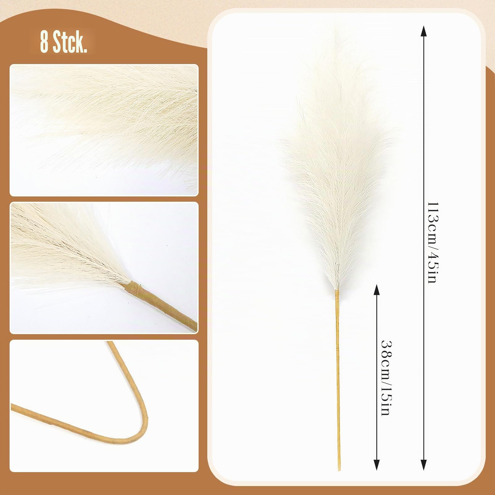 8 Stück Pampasgras Künstlich Groß Decor 113CM,Künstliche Trockenblumen Deko Pampasgras Groß für Wohnzimmer Flur Treppe Hochzeits Vase Dekoration