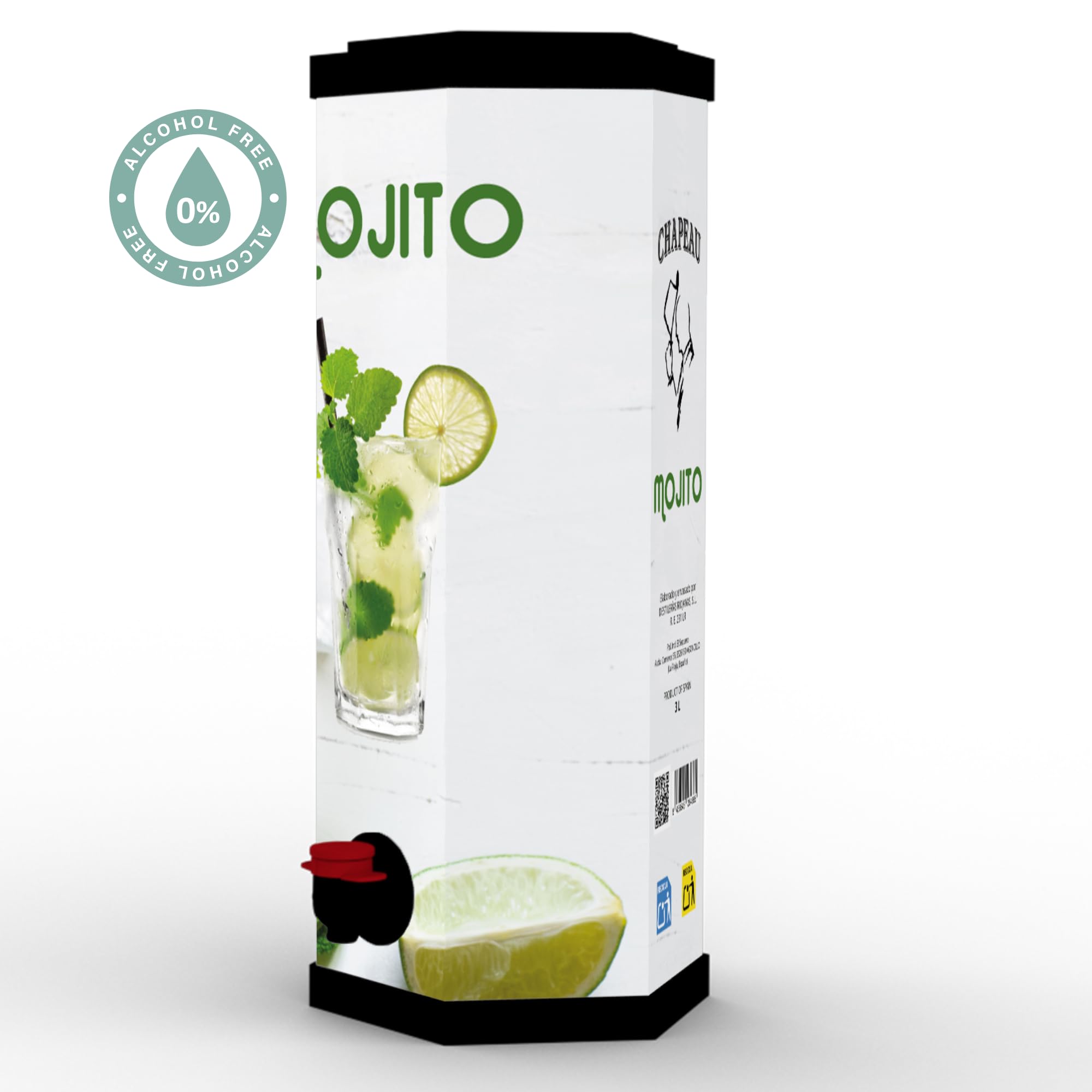Mojito sans alcool CHAPEAU – Sait comme le vrai mais sans le « lendemain » | 3 litres dans une boîte | Sans sucre ajouté | Pour tout le monde, même pour votre mère