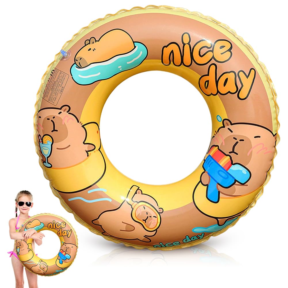 Capybara Swimming Ring for Childrens, Rubber Ring for Kids, Childrens Pool Floats, Child Inflatable Swimming Floats, Summer Pool Toys, Capybara Pools Float for Boys Girls, for Summer Water Party-A